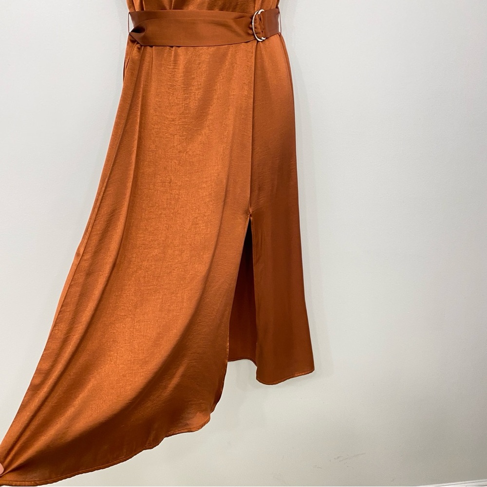 Mango Satin Midi Dress Bronze Wedding Guest High Neck Sleeveless Size M NWT - Picture 7 of 16
